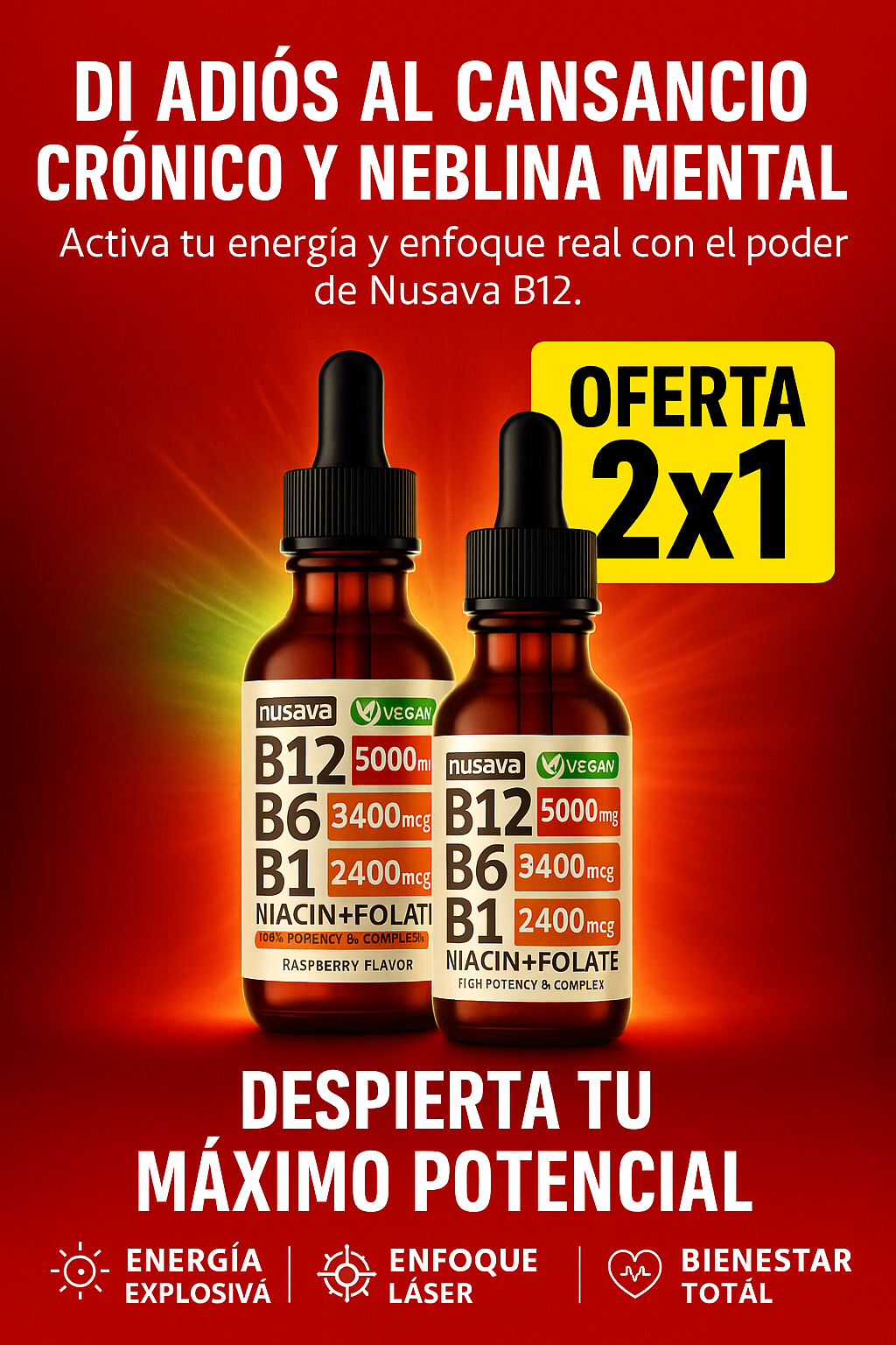 Nusava 2x1 B-Complex líquido - Enfoque, Claridad y Energía Estable